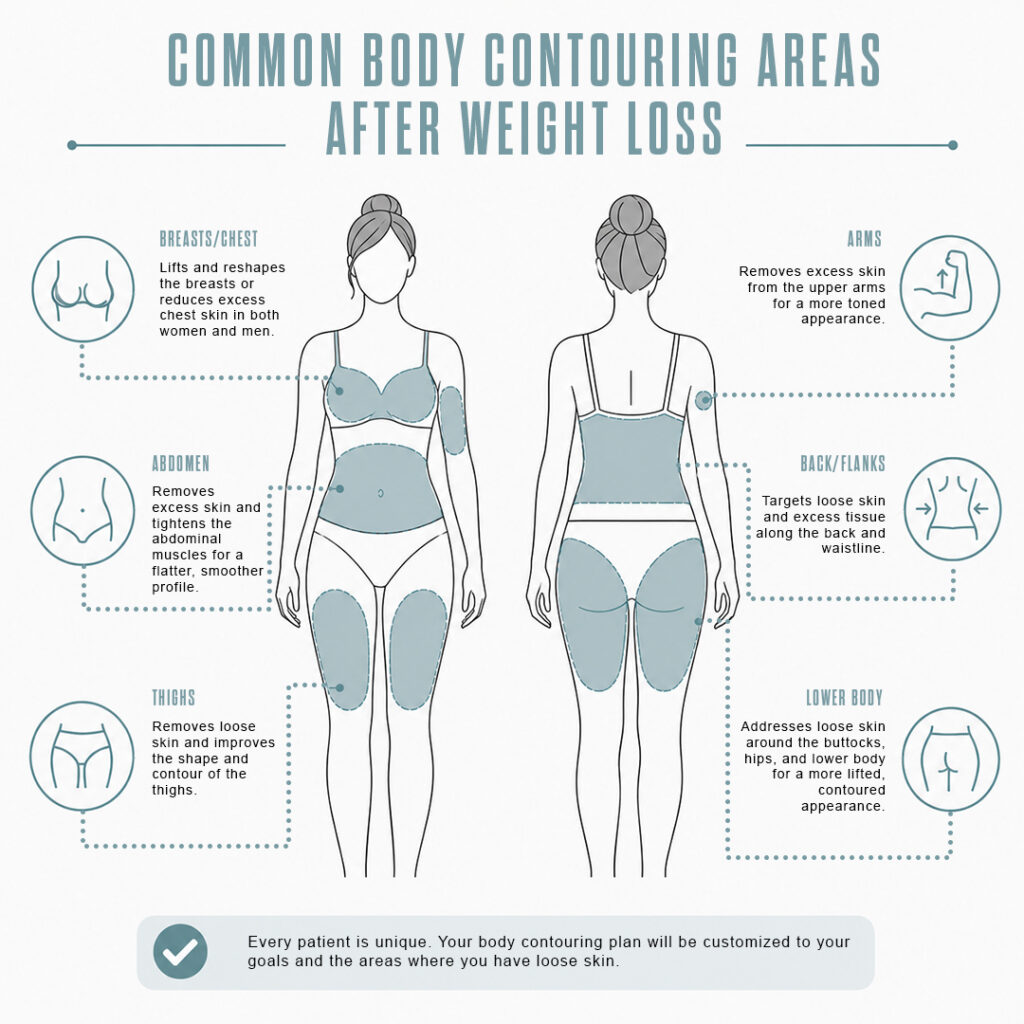 Common body contouring areas after weight loss